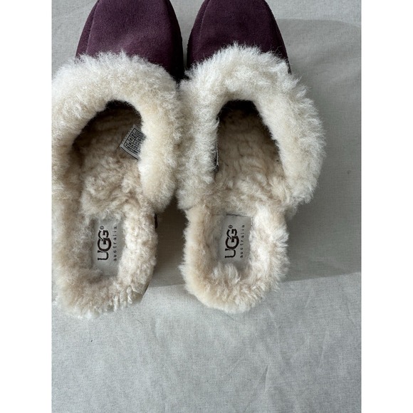UGG Australia Shearling Clogs Womens 10 Plum Suede Wood Sole Slip On Fur Lined - Picture 13 of 16